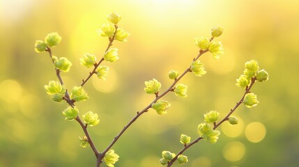 Budding Spring Branch with a Warm Golden Glow