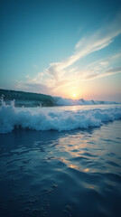 Naklejka premium Stunning Ocean Waves and Sunset Wallpaper for Your Phone Screen
