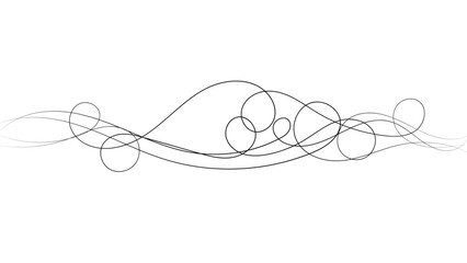 A minimalistic abstract line drawing featuring flowing, overlapping black curves on a white background. The composition exudes a sense of movement, balance, and fluidity, resembling organic waveforms