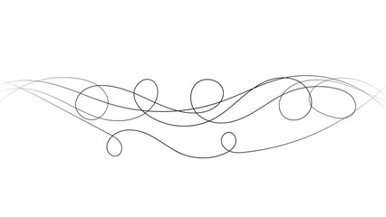 A minimalistic abstract line drawing featuring flowing, overlapping black curves on a white background. The composition exudes a sense of movement, balance, and fluidity, resembling organic waveforms