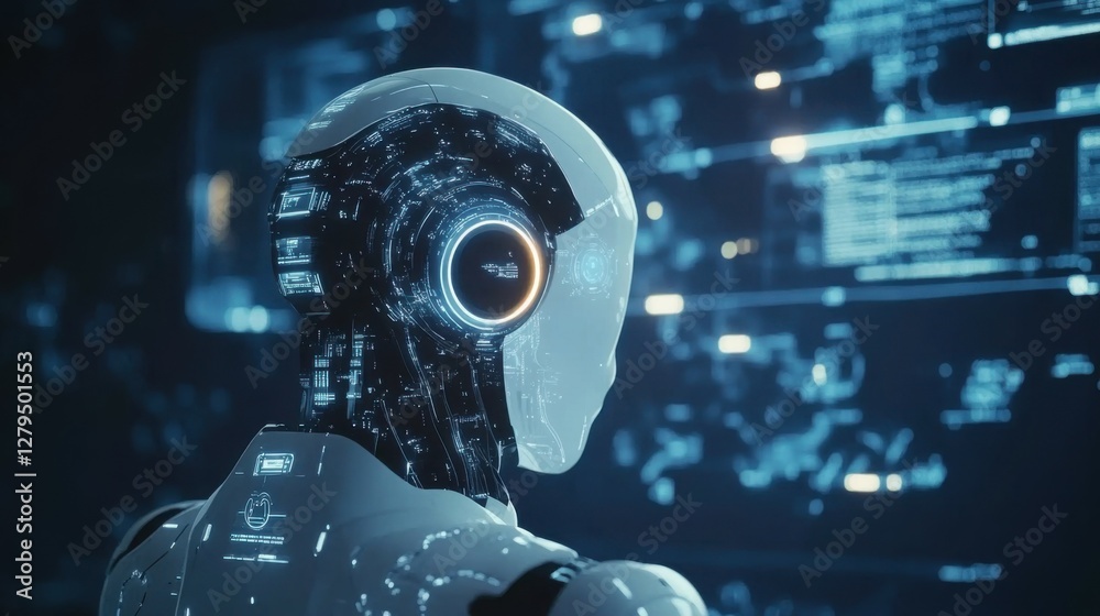 Poster ai learning and artificial intelligence concept - icon graphic interface showing computer, machine t