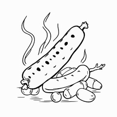 Algerian Merguez Sausage with Grilled Vegetables A Spicy and Smoky Delight Black Outline Vector Illustration
