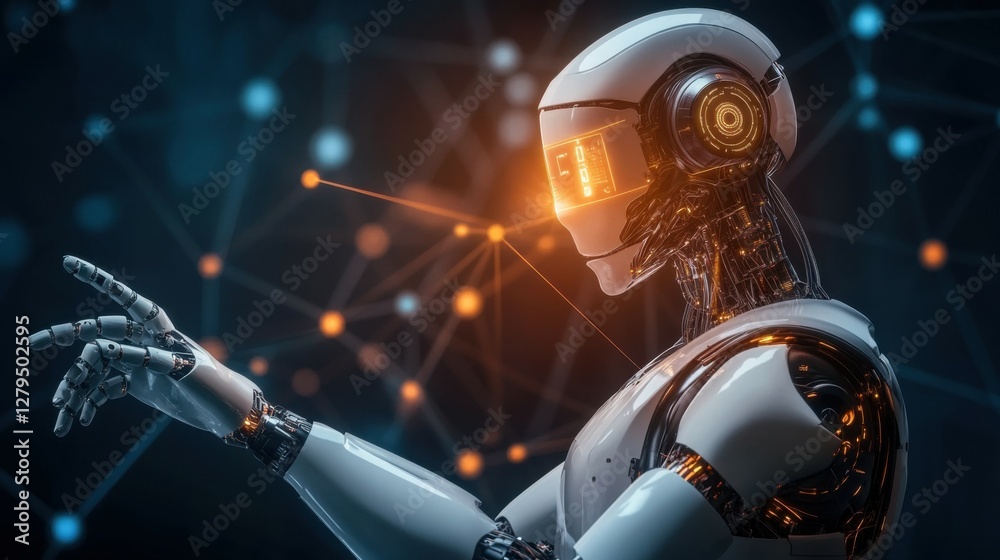 Poster ai technology, artificial intelligence. man using technology smart robot ai, artificial intelligence