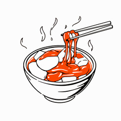 Korean Tteokbokki Spicy Rice Cakes in Gochujang Sauce A Chewy and Fiery Dish Black Outline Vector Illustration