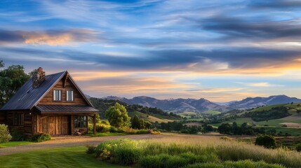 Rustic Farmhouse with Gabled Roof Surrounded by Beautiful Landscapes