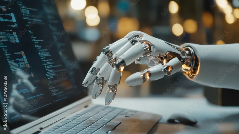 Poster ai or artificial intelligence concept. businessman using computer use ai to help business and used i