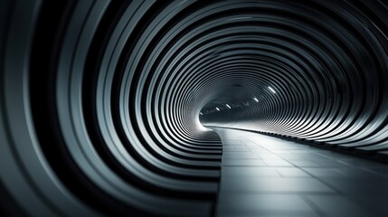 Modern tunnel pathway with light at the end, urban futuristic design