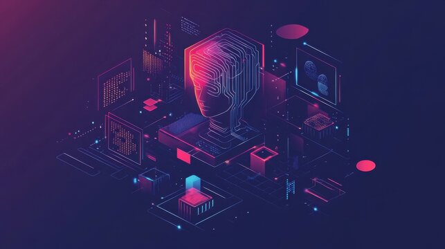 AI Learning and Artificial Intelligence Concept - Icon Graphic Interface showing computer, machine thinking and AI Artificial Intelligence of Digital Robotic Devices. uds