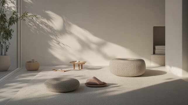 Serene Minimalist Interior with Natural Light and Cozy Textures