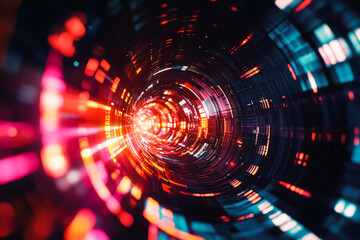 Obraz premium Futuristic digital tunnel featuring glowing light effects