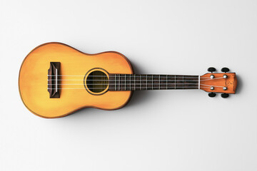Fototapeta premium Vibrant yellow ukulele isolated on white background