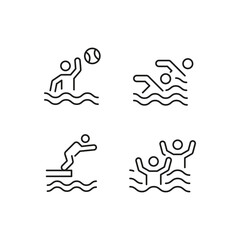 Water polo icons. Set of 4 water sports trendy minimal icons. Examples: water polo. Design signs for web page, mobile app, packaging design. Vector illustration.