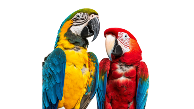 Colorful macaws display vibrant feathers up close