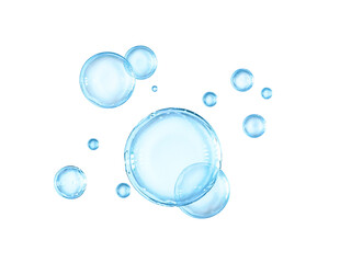 blue air bubbles stand out against a transparent background