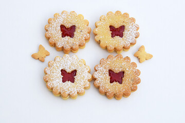 Linzer cookies filled with strawberry jam. Easter baking