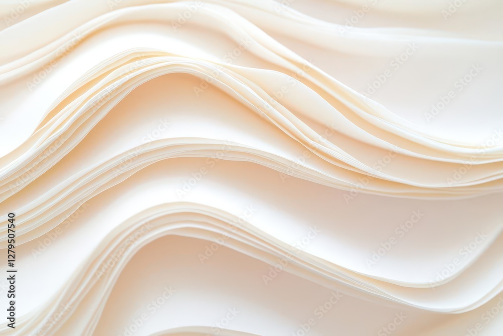 Poster gently curled paper stacks with subtle light creating soft depth variations, forming gentle areas fo