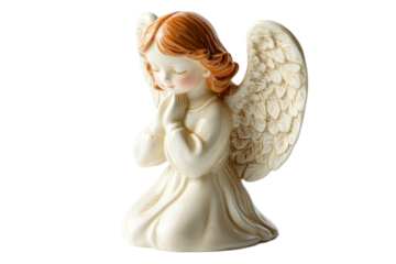 Ceramic angel figurine in a thoughtful pose