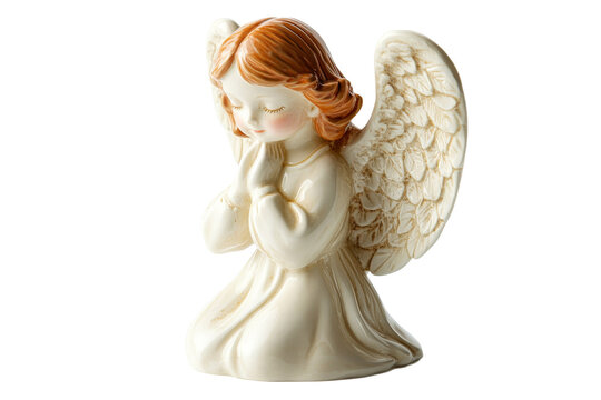 Ceramic angel figurine in a thoughtful pose