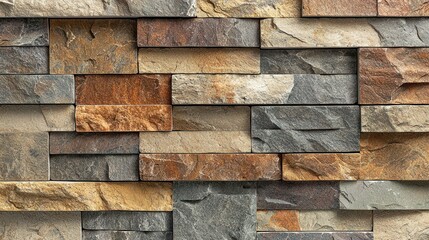 Multi-toned stone wall cladding, interior design, close up view, modern architecture