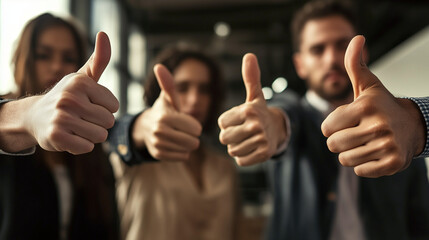 Group Showing Positive Gesture With Thumbs Up in Bright Indoor Setting