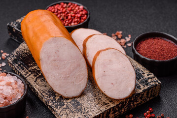 Delicious fresh boiled chicken or pork sausage cut into slices