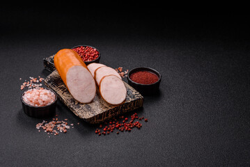 Delicious fresh boiled chicken or pork sausage cut into slices