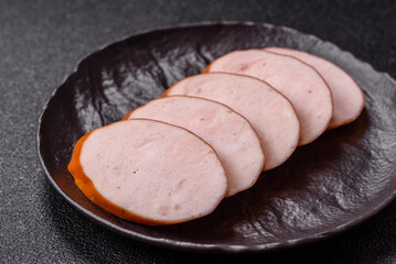 Delicious fresh boiled chicken or pork sausage cut into slices