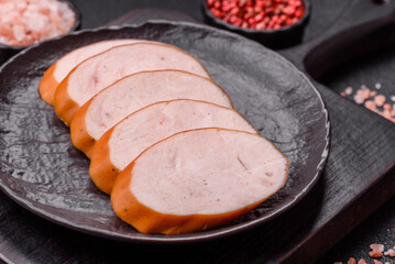 Delicious fresh boiled chicken or pork sausage cut into slices