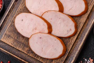 Delicious fresh boiled chicken or pork sausage cut into slices