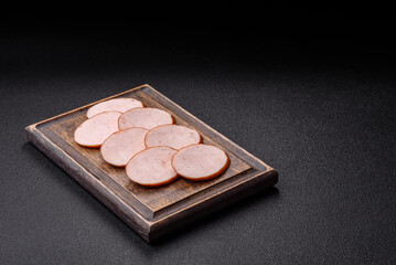 Delicious fresh boiled chicken or pork sausage cut into slices
