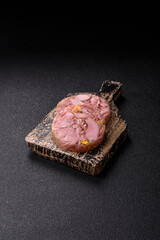 Homemade brawn with salt, spices, herbs and vegetables