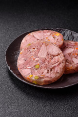 Homemade brawn with salt, spices, herbs and vegetables