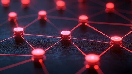 Network connection nodes glowing red on dark surface