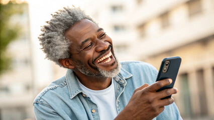 black man using a smartphone