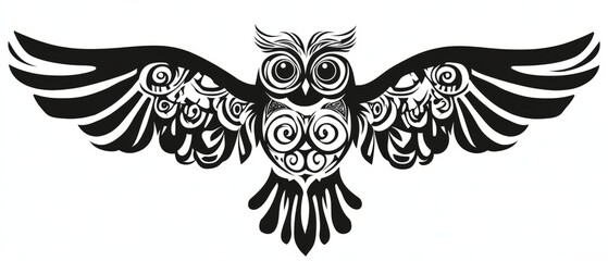 Tribal owl illustration in Gouache  with bold outline