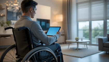 guy in a wheelchair holding a tablet