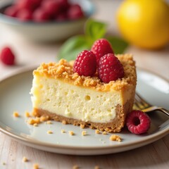 Creamy New York Cheesecake with Fresh Raspberries and Crumb Topping
