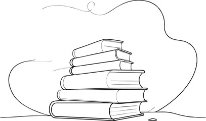 Large Stack of Books Line Drawing for Educational Designs