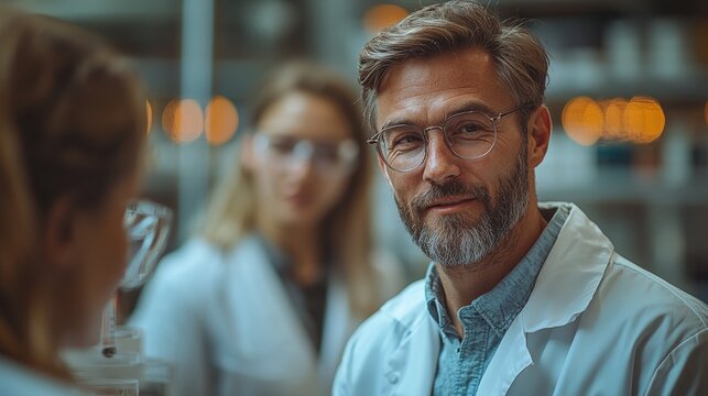 Scientist team meeting lab discussion research - Powered by Adobe