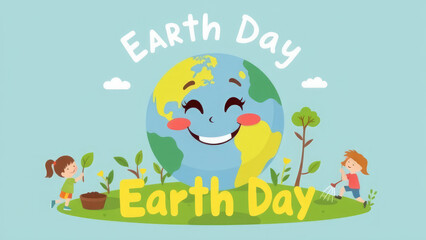 Celebrate Earth Day with joyful children planting flowers and caring for the planet. Generative AI