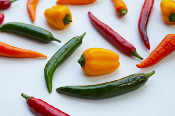 Chili peppers on a white background.