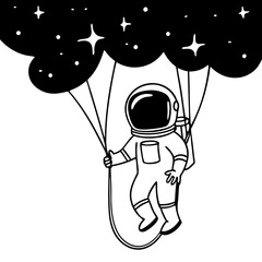 Astronaut and Planets Line Art Vector