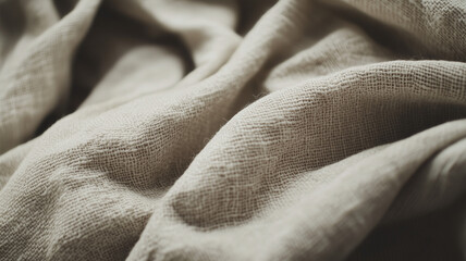 Fototapeta premium Soft, natural linen fabric texture with delicate folds and a warm neutral tone.