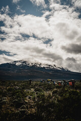 Porters carrying bags on the trail to Mount Kilimanjaro in Tanzania Africa