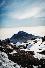 A mountain peak as seen from the crater of Uhuru Peak on Mount Kilimanjaro in Tanzania Africa