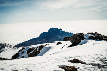 A mountain peak as seen from the crater of Uhuru Peak on Mount Kilimanjaro in Tanzania Africa