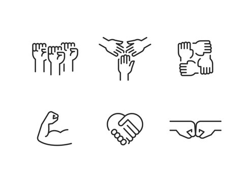 Equality icons. Set of 6 Equality trendy minimal icons representing diverse social issues, including gender equality, accessibility, unity. Design signs for web page, mobile app. Vector illustration