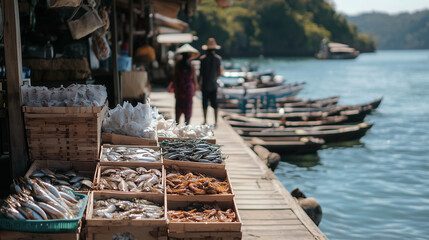 Fresh Seafood Market Offering Local Fish and Crabs