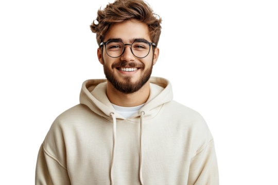 Young man in casual hoodie smiling with confidence