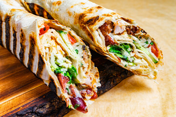 Delicious grilled wraps filled with fresh ingredients ready to eat